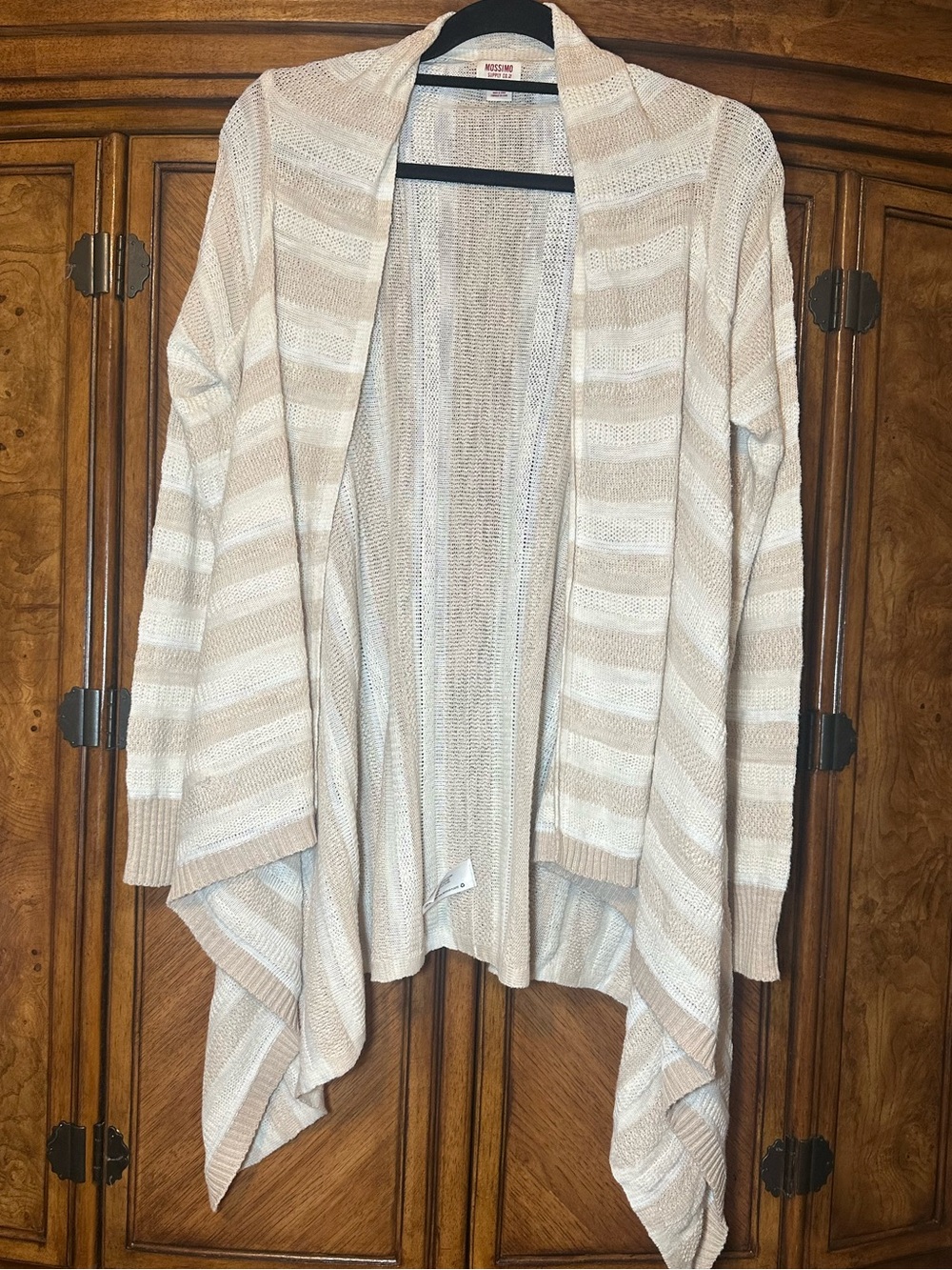 Mossimo Supply Co Cream Striped Waterfall High Low Cardigan Sweater M - Picture 8 of 9